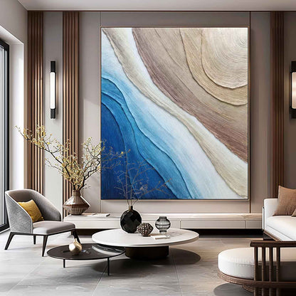Large Ocean Wave Beach Wall Painting Heavy Textured Plaster Art Canvas Abstract Textured Art Decor