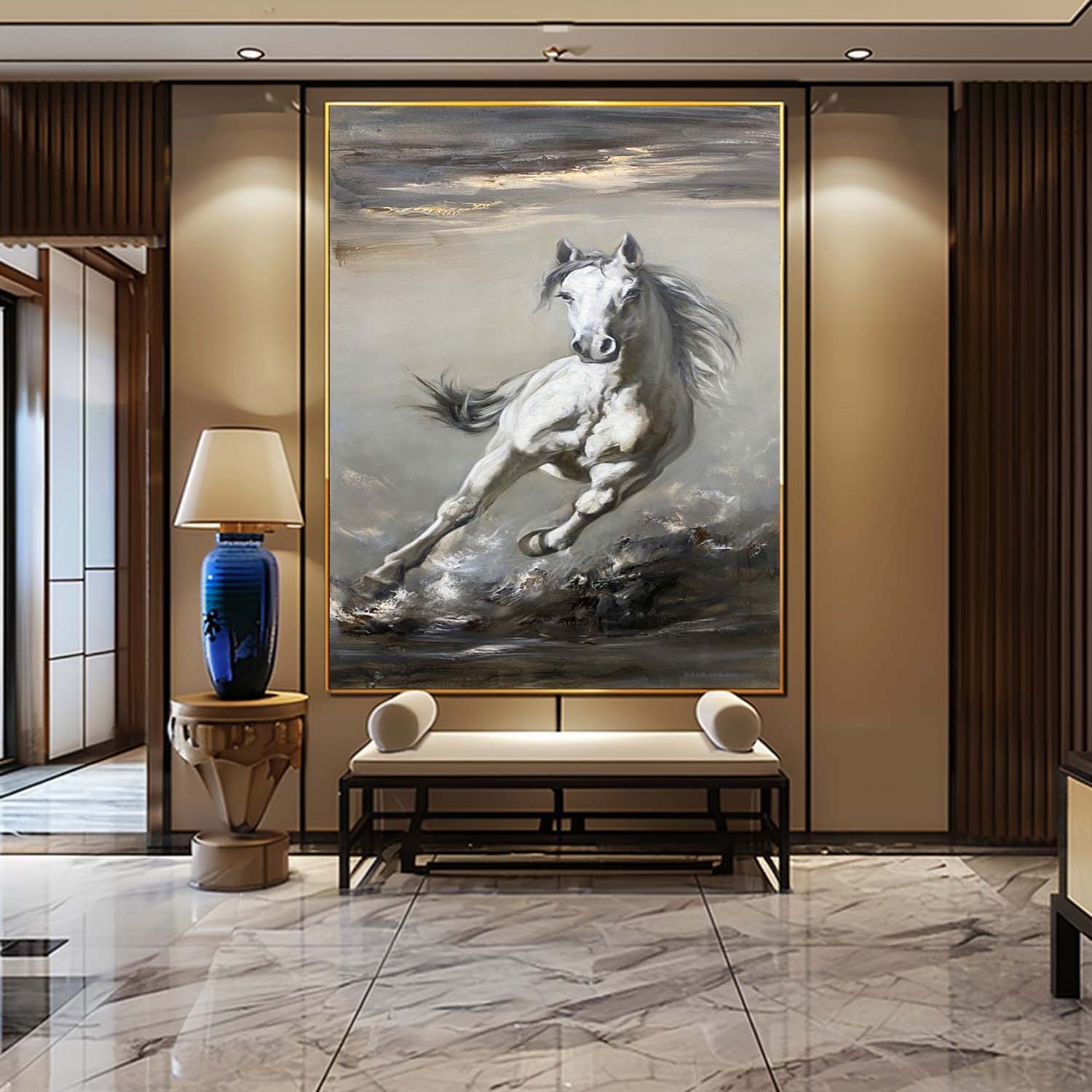 White Horse Abstract and Realistic Oil Painting White Horse Canvas Abstract and Realistic Art White Horse Wall Art Decoration
