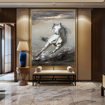 White Horse Abstract and Realistic Oil Painting White Horse Canvas Abstract and Realistic Art White Horse Wall Art Decoration
