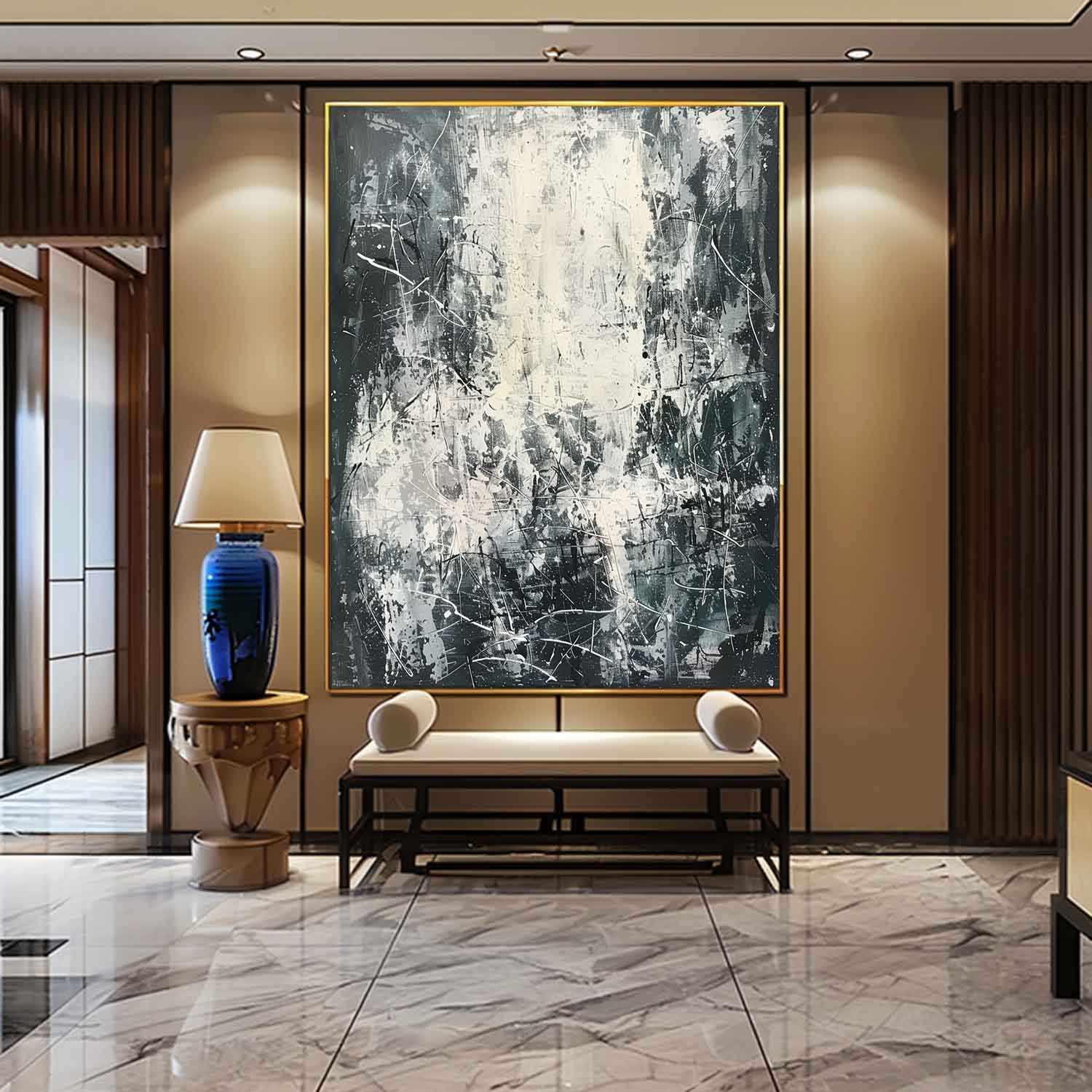 Large White and Green Abstract Expressionism for sale White and Green Abstract Canvas Wall Art Decor