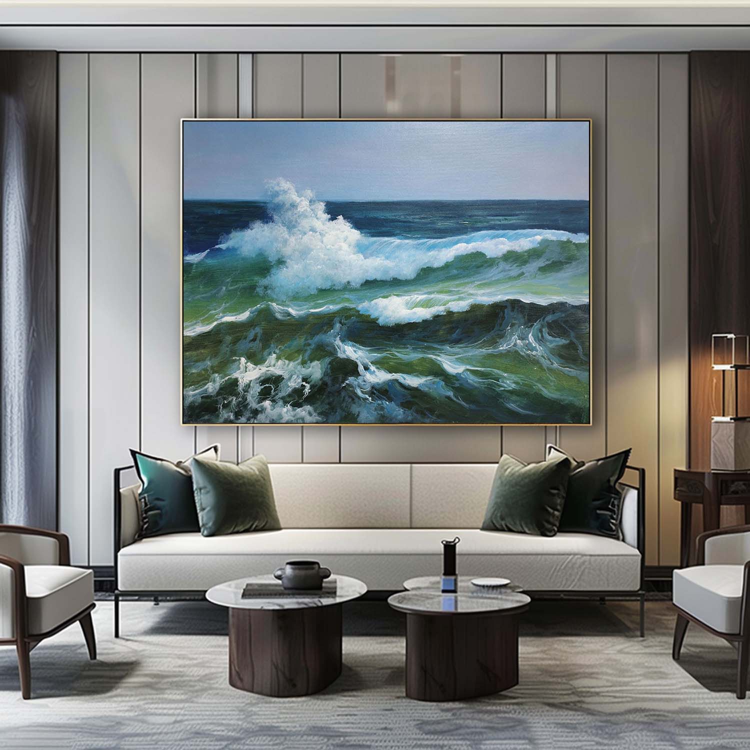 Large Dark Blue Sea Realistic Oil Paintings Blue Wave Realistic Wall Art Decor Realistic Canvas Art