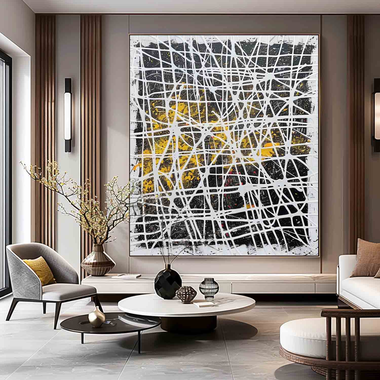 White and Black Abstract Textured Canvas Wall Art White and Black Abstract Pollock Oil Painting