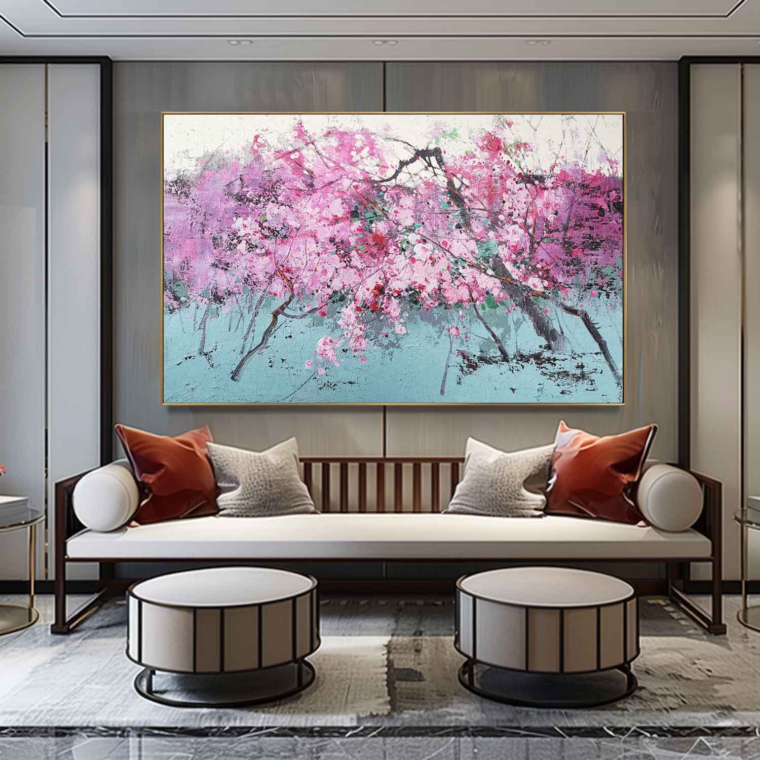 Large Pink Plum Blossom Oil Painting Pink Plum Blossom Wall Art Decoration Plum Blossom Canvas Art