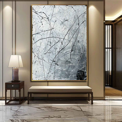 White and Black Abstract Line Art on Canvas White and Black Abstract Canvas Wall Painting