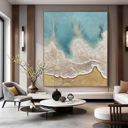 Large 3D Coastal Wall Painting Sea Heavy Textured Plaster Art Canvas Abstract Texture Art Wall Decor