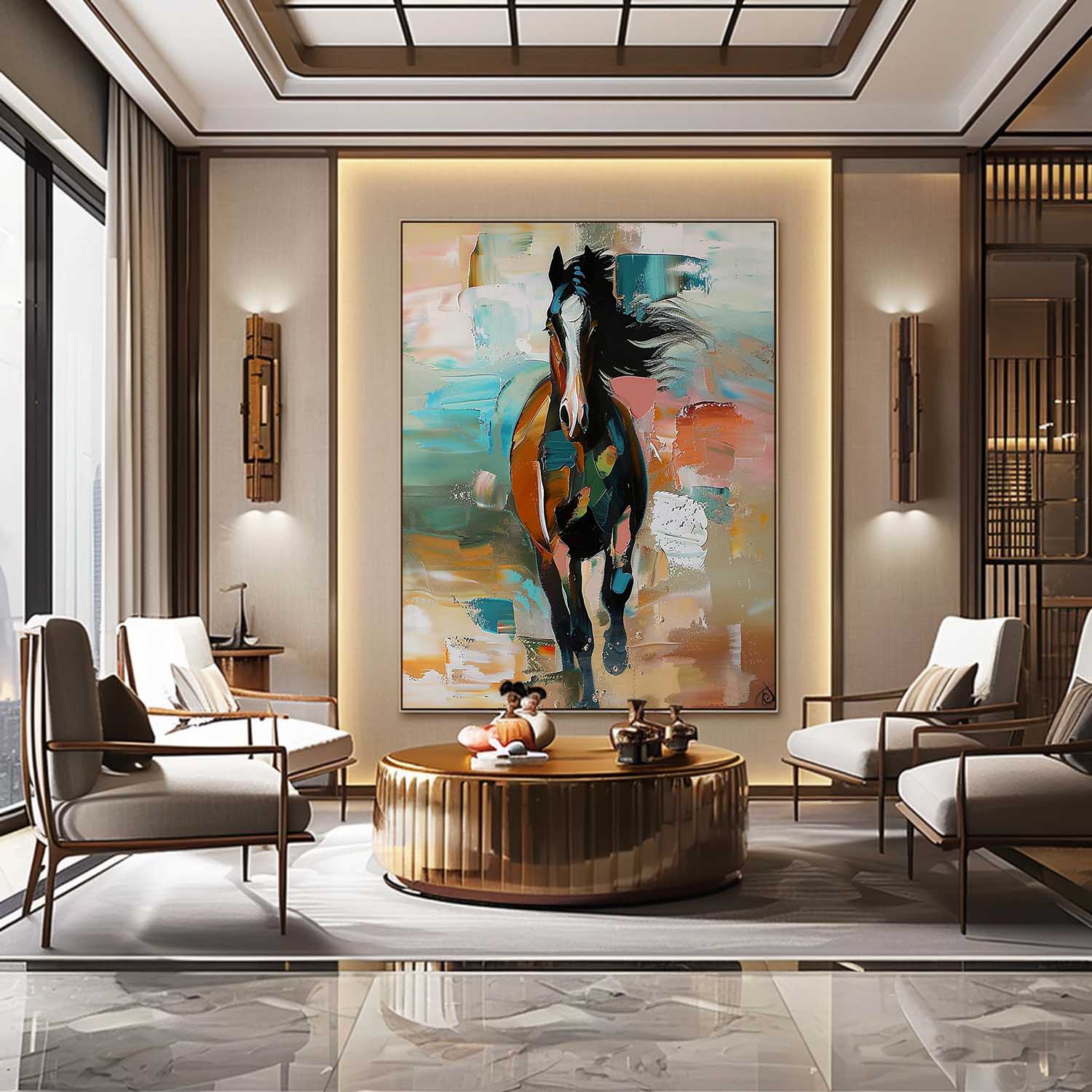 Large Running Horse Oil Painting on Canvas Horse Oil Painting for Sale Palette Horse Wall Art Decor