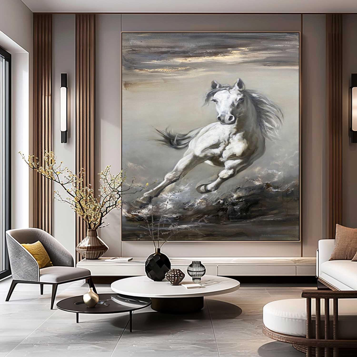 White Horse Abstract and Realistic Oil Painting White Horse Canvas Abstract and Realistic Art White Horse Wall Art Decoration