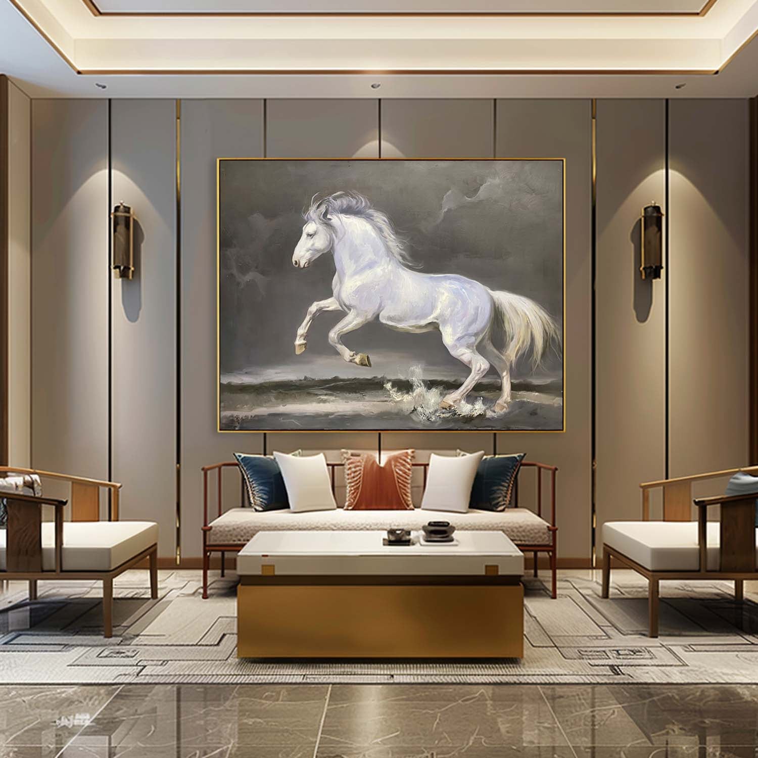 White Horse Oil Painting Hyperrealistic White Horse Art Realistic Horse Wall Art White Horse Canvas Art