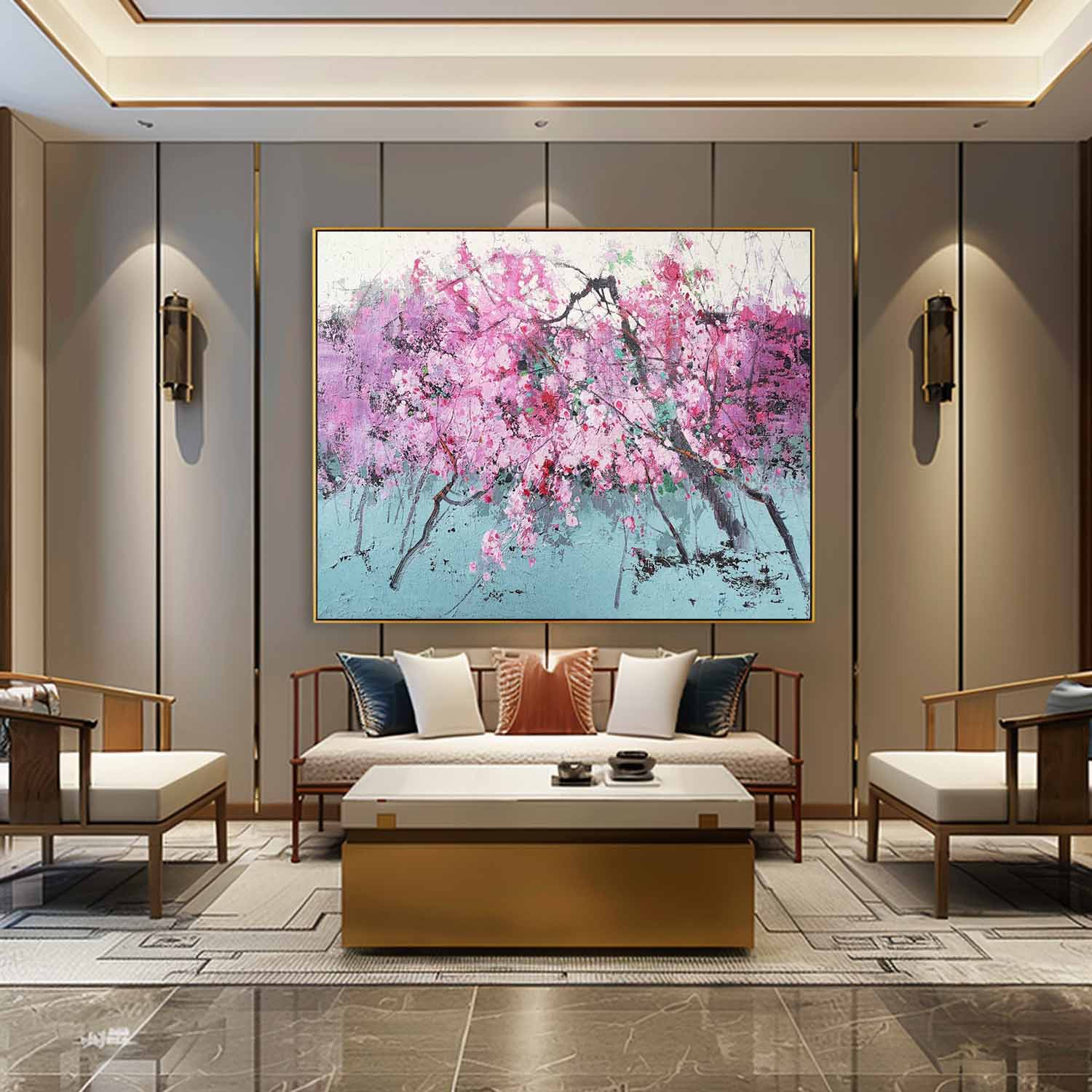 Large Pink Plum Blossom Oil Painting Pink Plum Blossom Wall Art Decoration Plum Blossom Canvas Art