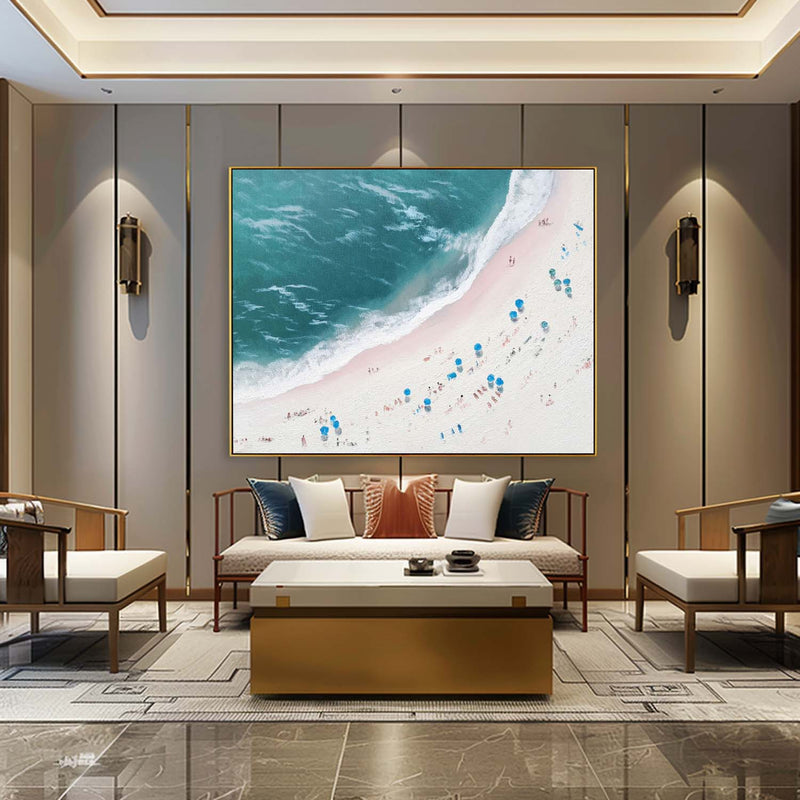 Large Blue And White Sea Wave Beach Oil Painting Coastal Wall Art Decor Seaside Abstract Canvas Art