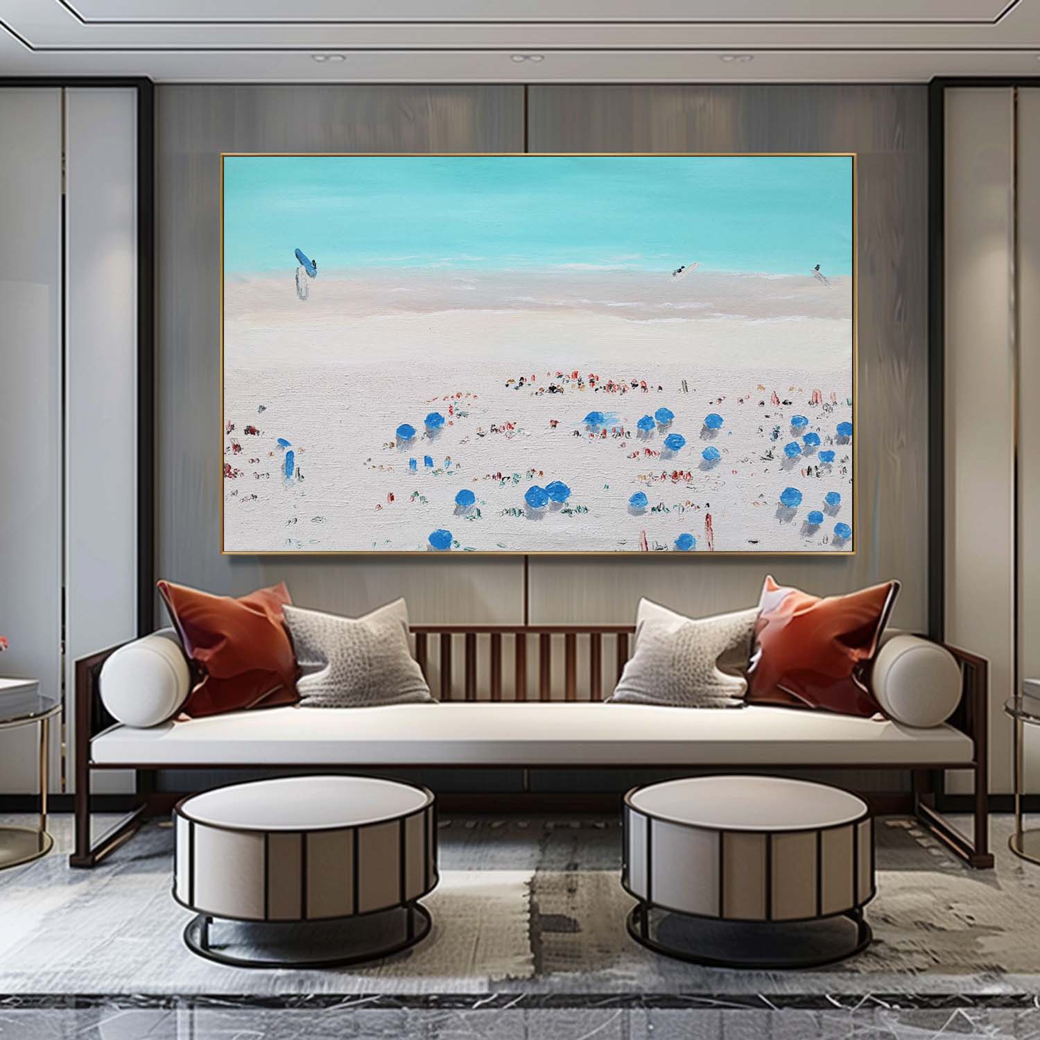 White Seaside Beach Abstract Art White Beach Minimalist Painting White and Blue Coast Art Wall Decor