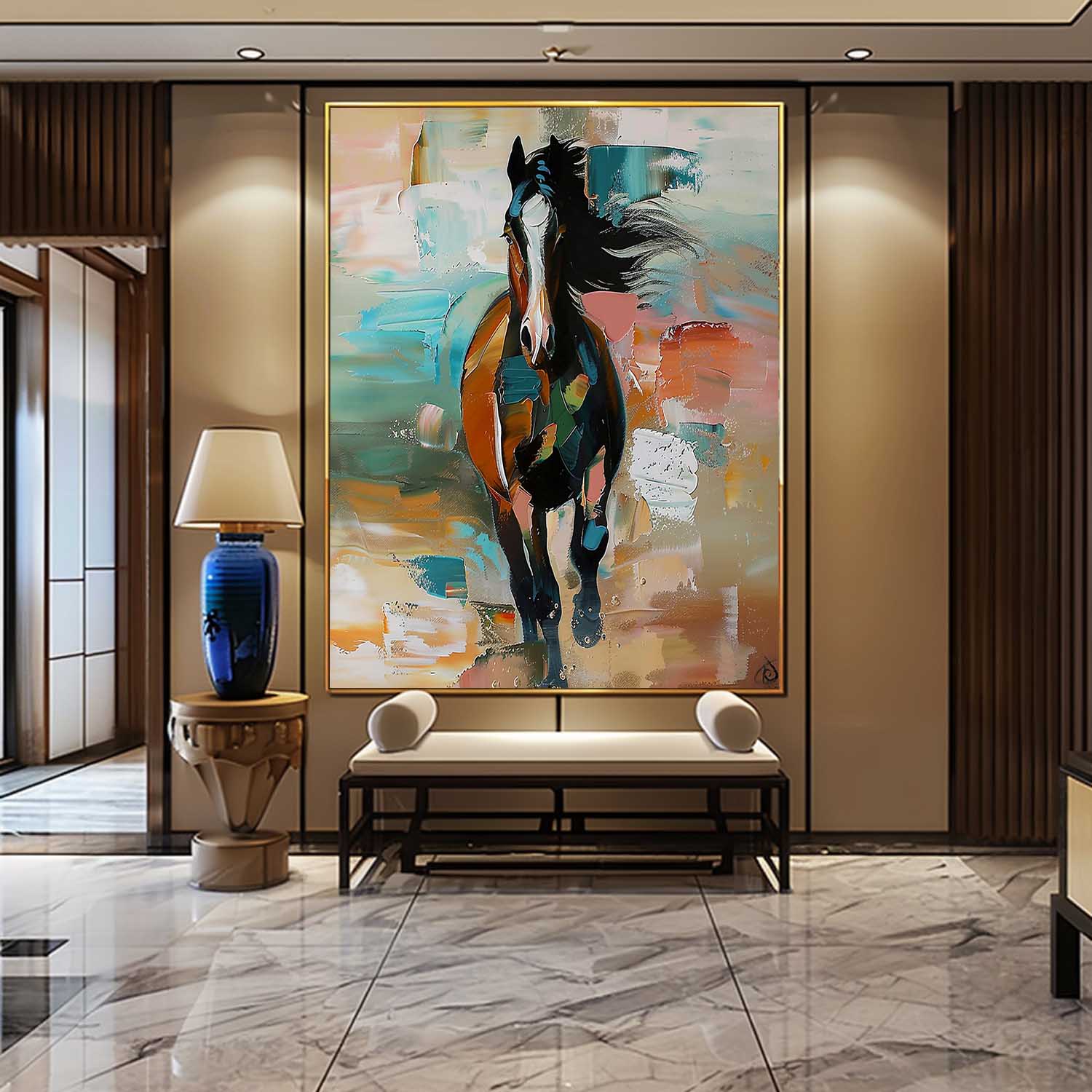 Large Running Horse Oil Painting on Canvas Horse Oil Painting for Sale Palette Horse Wall Art Decor