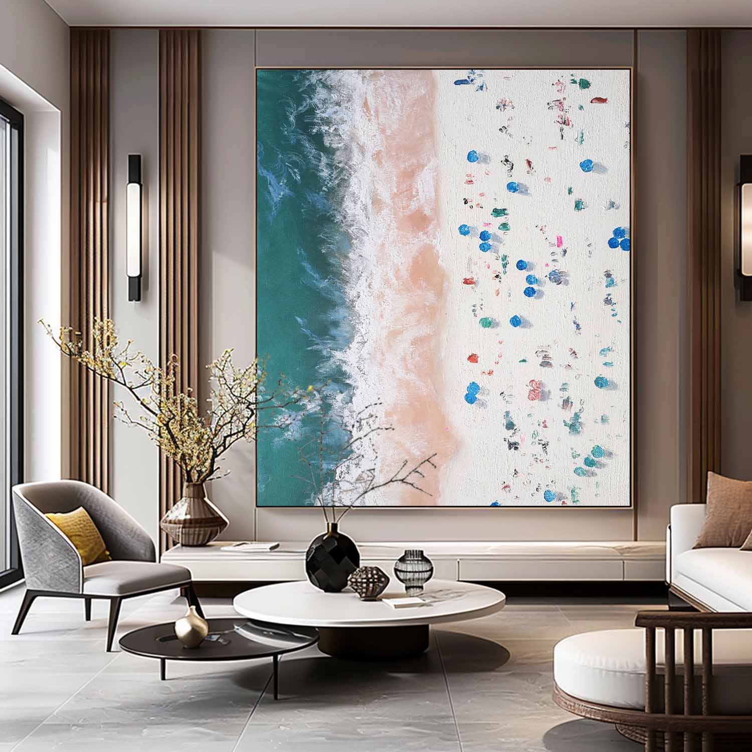 White Beach Wall Art White Coast Theme Oil Painting Wave Beach Abstract Canvas Texture Wall Art