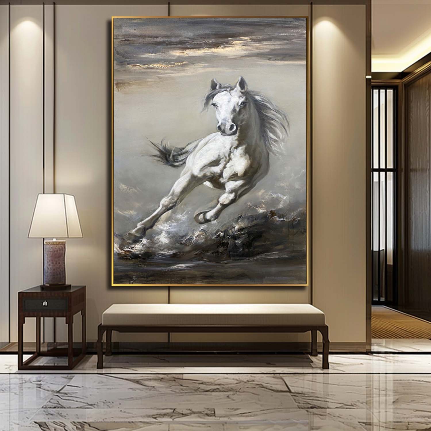 White Horse Abstract and Realistic Oil Painting White Horse Canvas Abstract and Realistic Art White Horse Wall Art Decoration