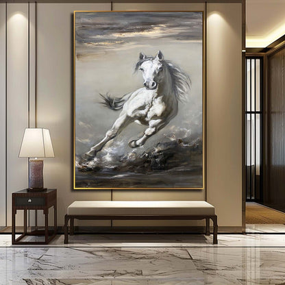 White Horse Abstract and Realistic Oil Painting White Horse Canvas Abstract and Realistic Art White Horse Wall Art Decoration