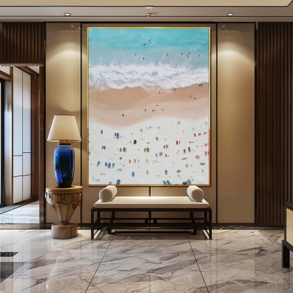 Seaside Abstract Canvas Art Large Blue And White Sea Wave Beach Oil Painting Coastal Wall Art Decor