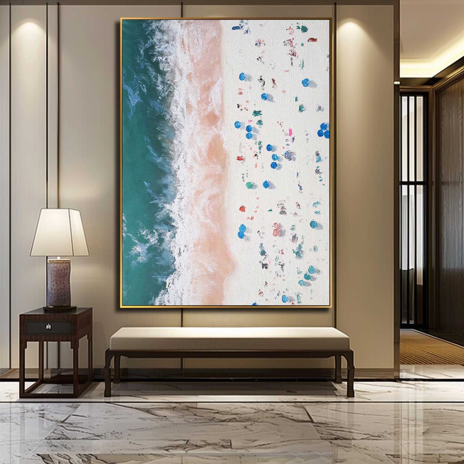 White Beach Wall Art White Coast Theme Oil Painting Wave Beach Abstract Canvas Texture Wall Art