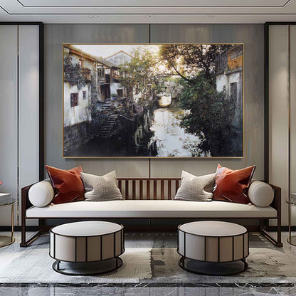 Ancient Water Town Oil Paintings Ancient Water Town Canvas Wall Art Hyper-Realistic Water Town Art For Sale