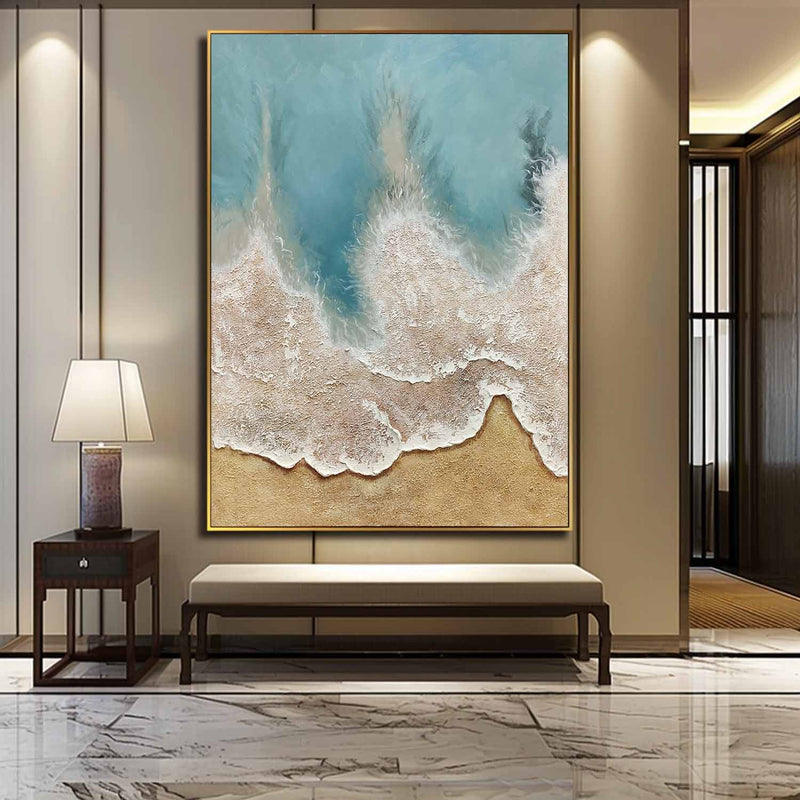 Large 3D Coastal Wall Painting Sea Heavy Textured Plaster Art Canvas Abstract Texture Art Wall Decor