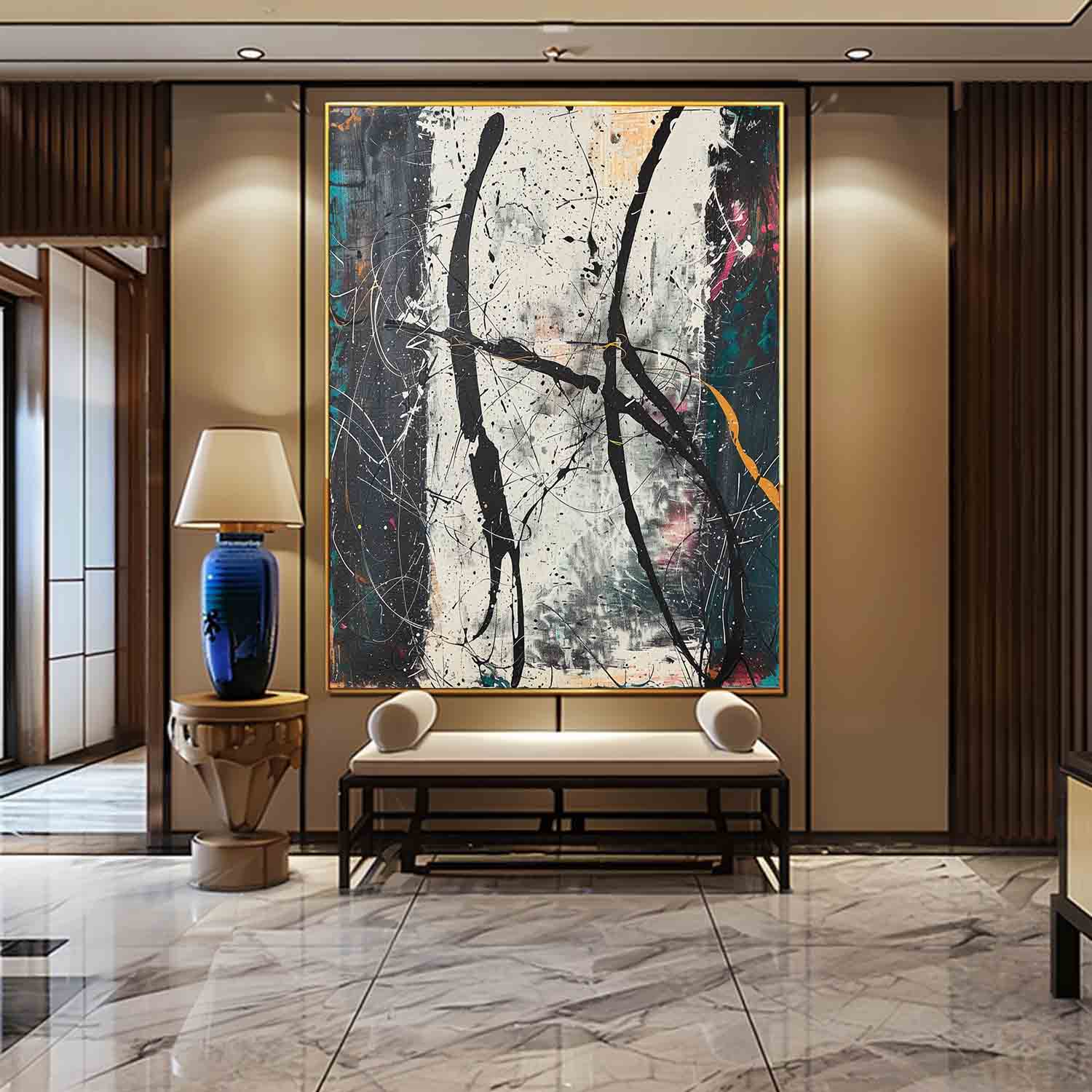 Large Black and White Modern Wall Painting for Sale Black and White Modern Abstract Oil Painting on Canvas