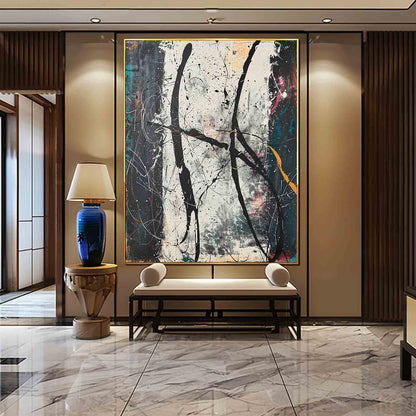 Large Black and White Modern Wall Painting for Sale Black and White Modern Abstract Oil Painting on Canvas
