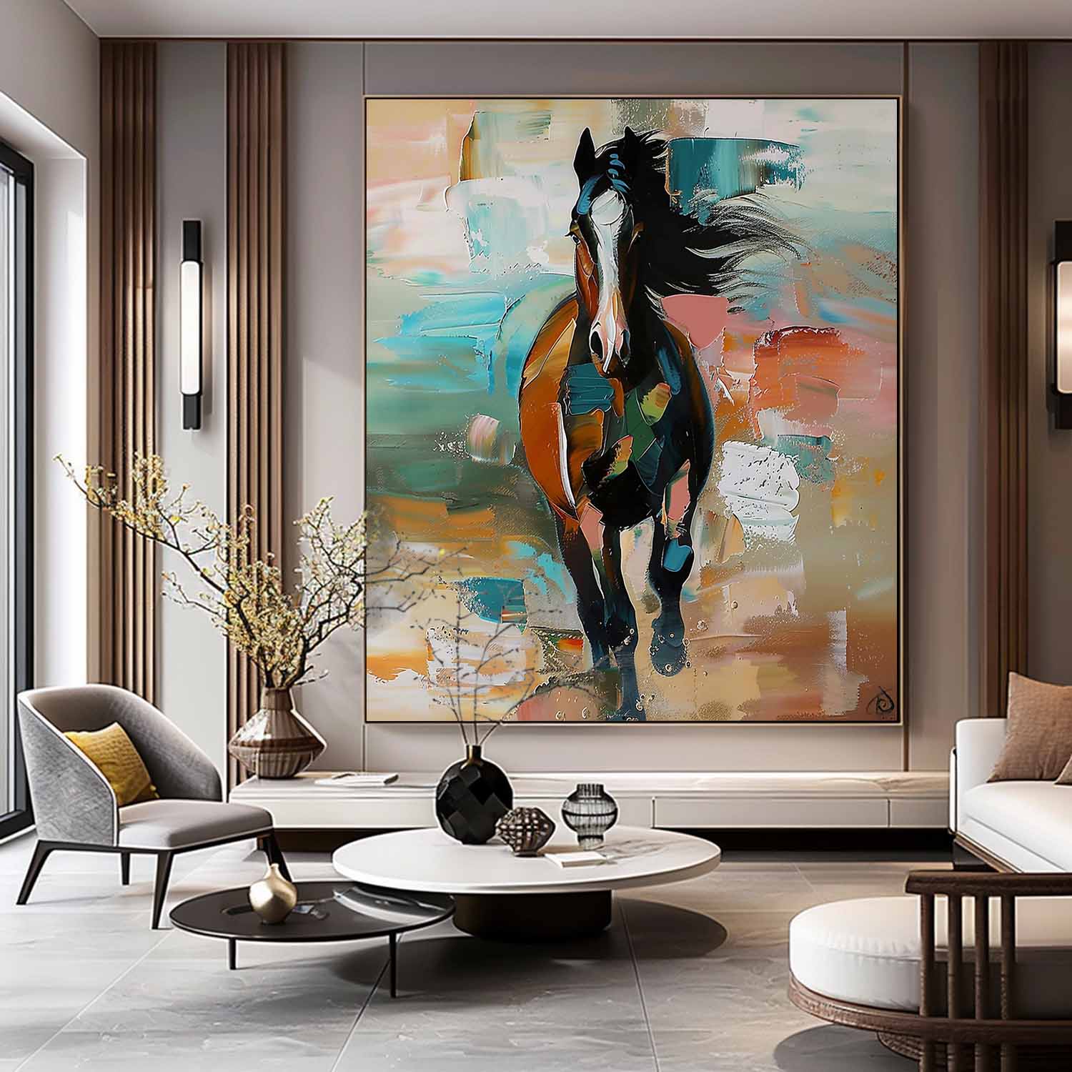 Large Running Horse Oil Painting on Canvas Horse Oil Painting for Sale Palette Horse Wall Art Decor