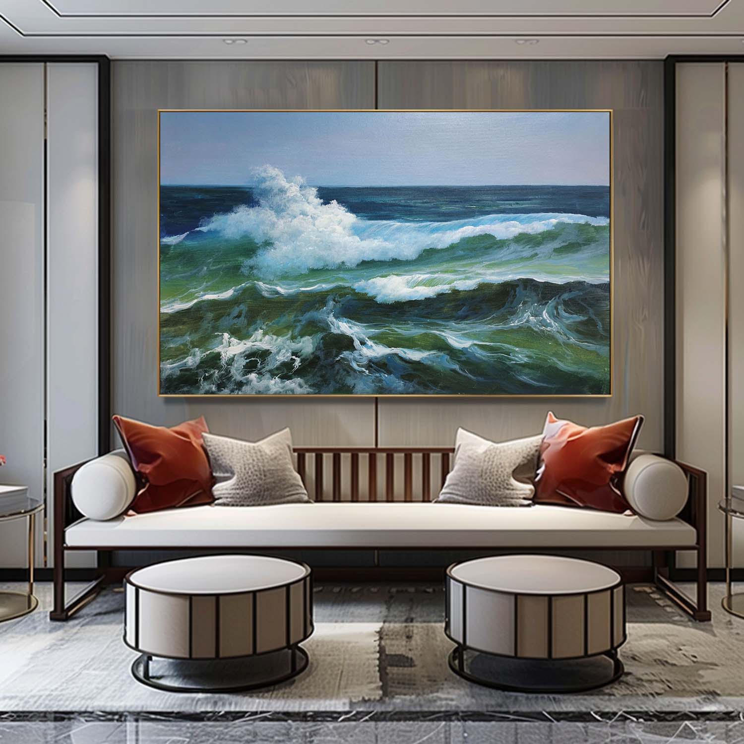 Large Dark Blue Sea Realistic Oil Paintings Blue Wave Realistic Wall Art Decor Realistic Canvas Art