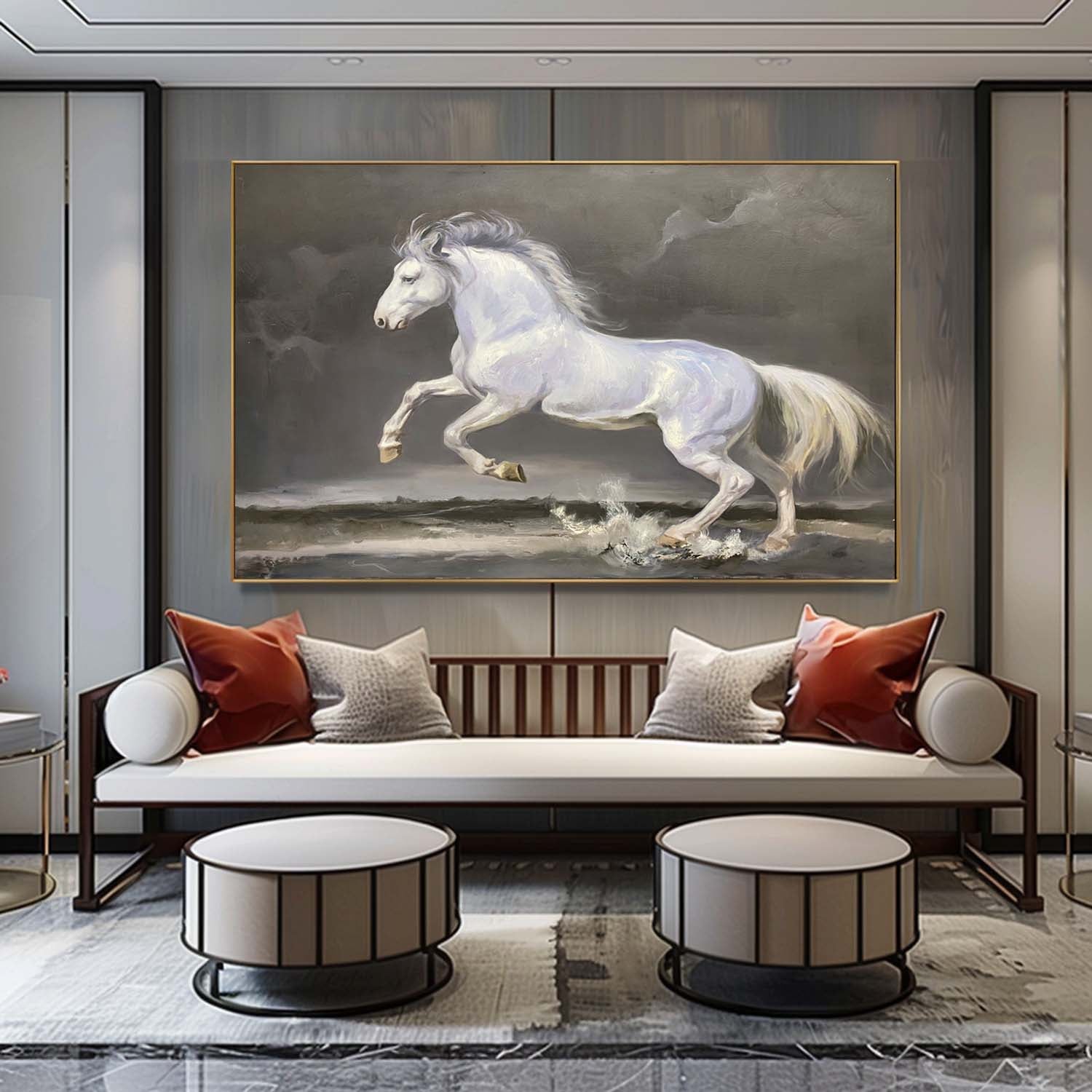 White Horse Oil Painting Hyperrealistic White Horse Art Realistic Horse Wall Art White Horse Canvas Art