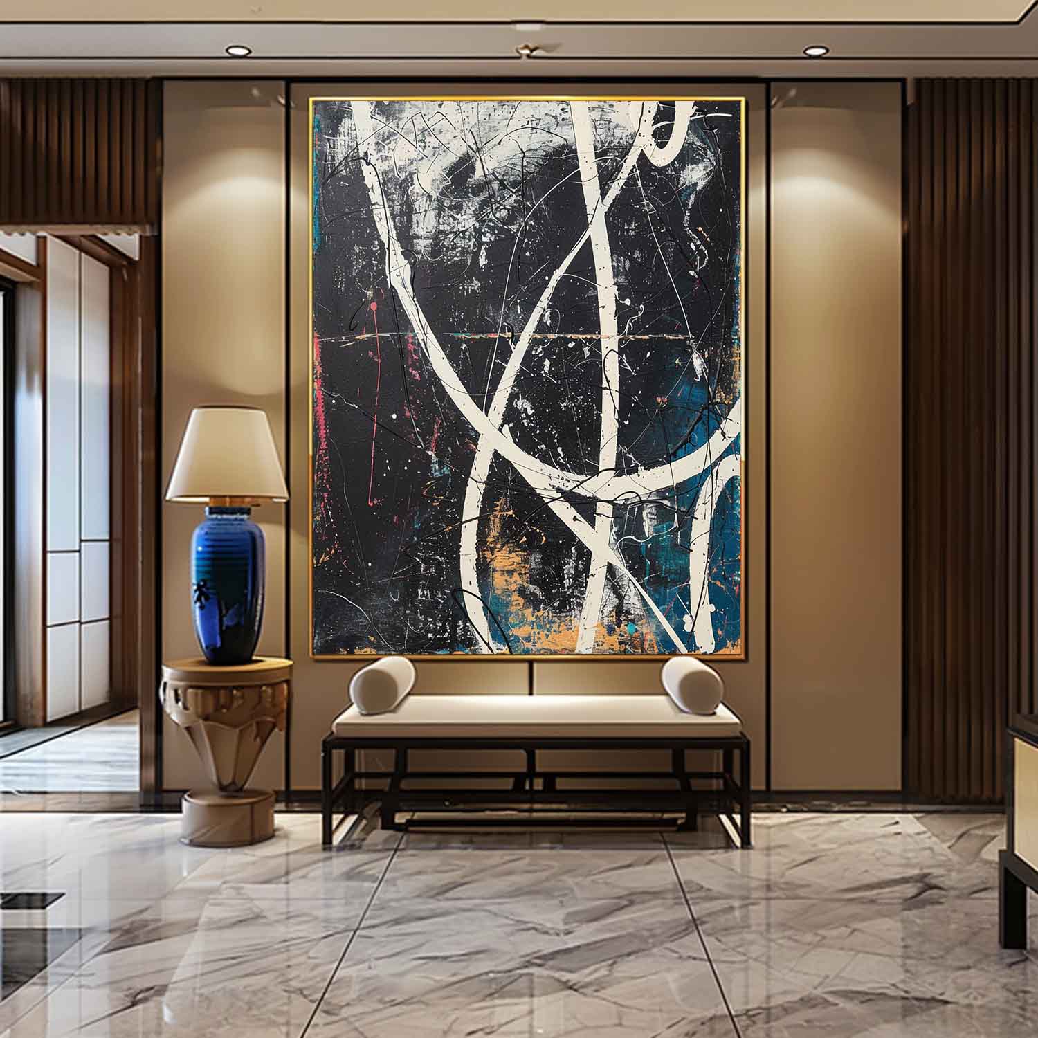 Large Black and Blue Abstract Art for Sale Black and Blue Expressionist Canvas Wall Art Decor