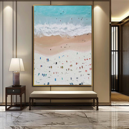 Seaside Abstract Canvas Art Large Blue And White Sea Wave Beach Oil Painting Coastal Wall Art Decor