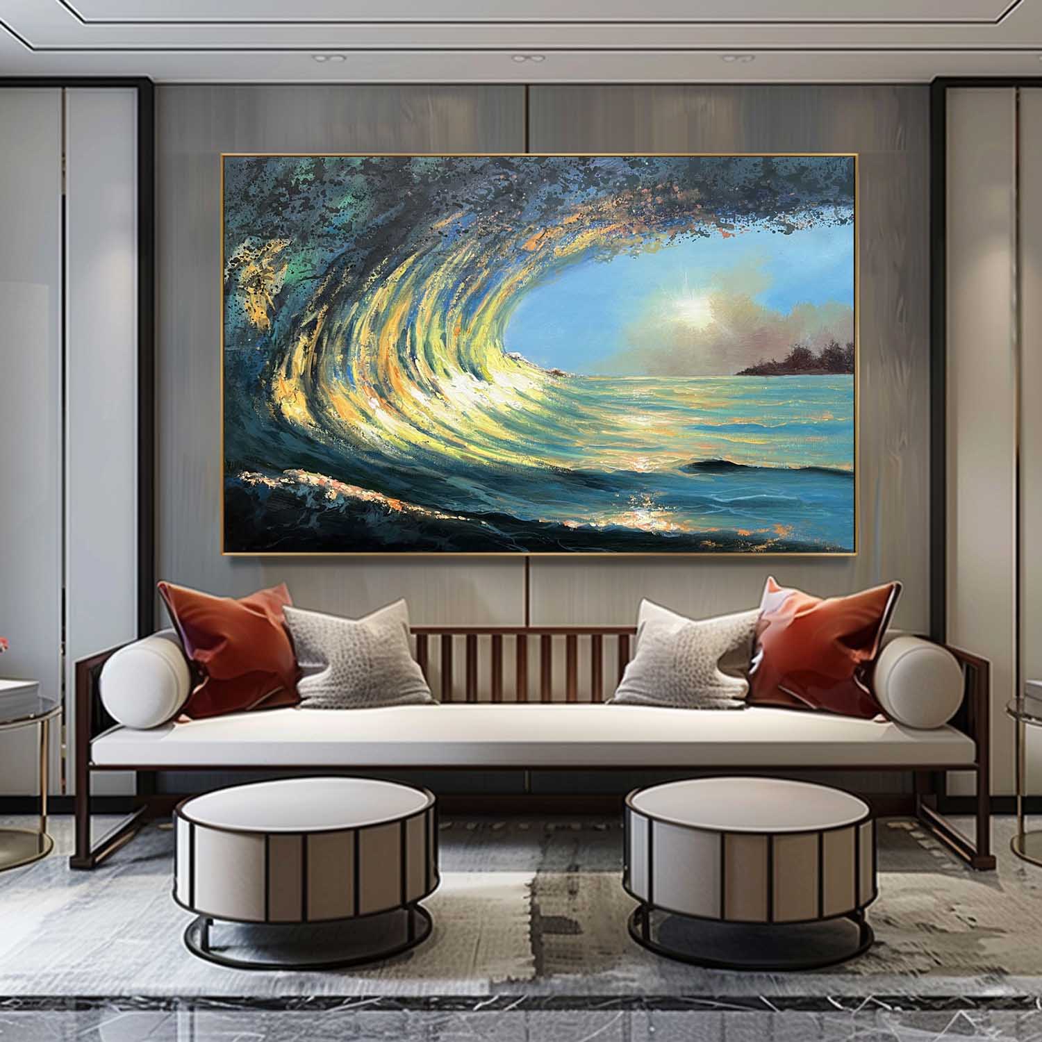 Realistic Sea Oil Painting Realism Art for Sale Blue Waves Realistic Wall Art Decor Sea Canvas Art