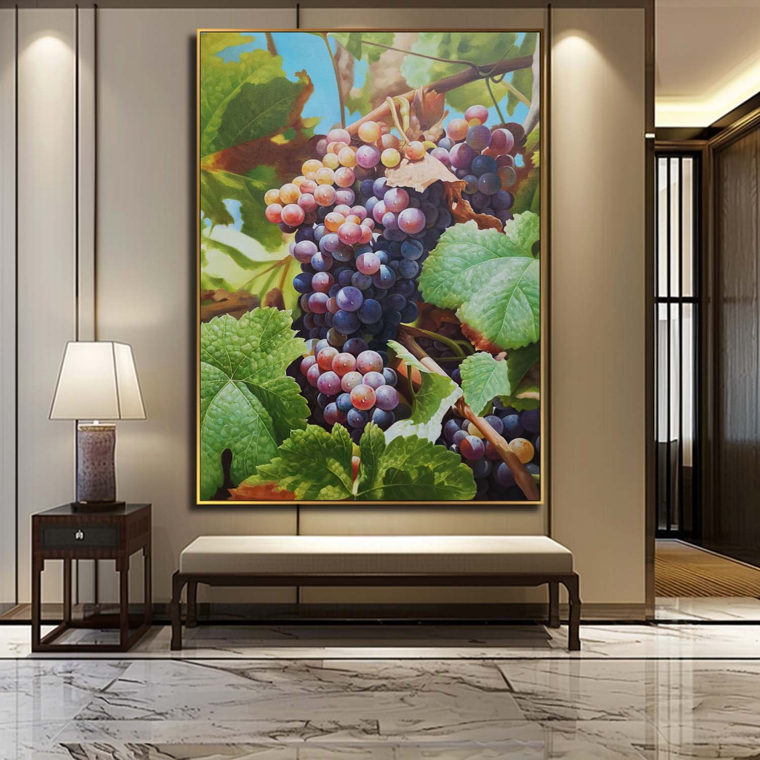 Large Hyperrealistic Grape Canvas Wall Art Realistic Grape Wall Painting Realistic Grape Scenery Mural Decoration
