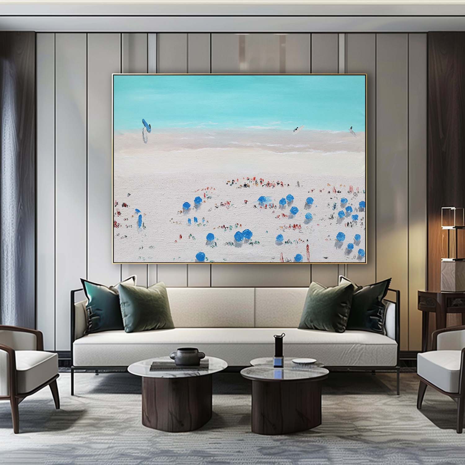 White Seaside Beach Abstract Art White Beach Minimalist Painting White and Blue Coast Art Wall Decor