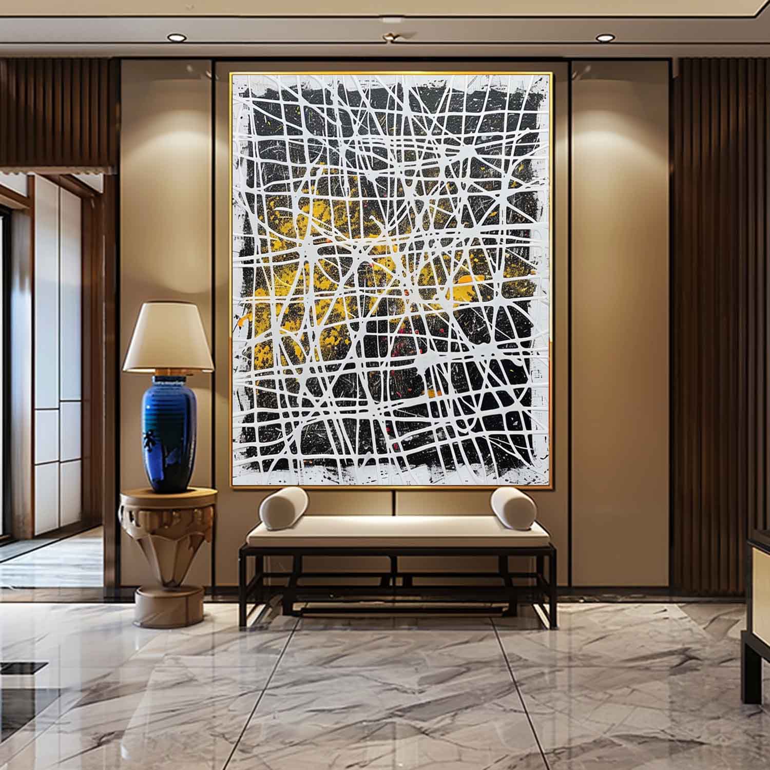 White and Black Abstract Textured Canvas Wall Art White and Black Abstract Pollock Oil Painting