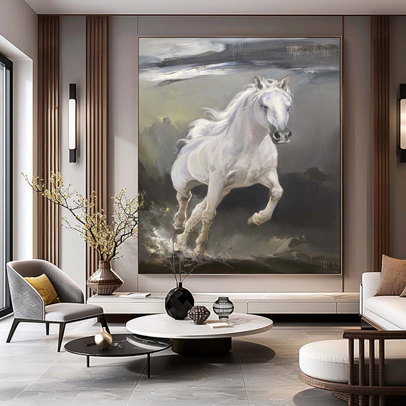 Large White Horse Abstract and Realistic Oil Painting White Horse Realistic Canvas Art Horse Wall Art Decoration