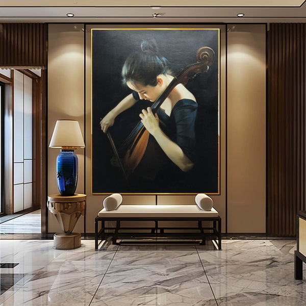 Realistic Oil Painting Of Girl Playing Cello Hyper-Realistic Cello Girl Art Hyper-Realistic Girl Portrait Canvas Wall Art