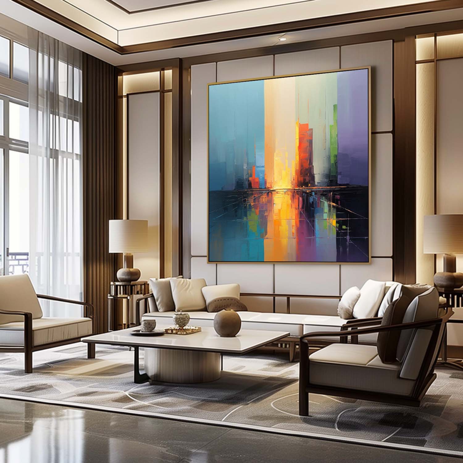 3D City Abstract Wall Art Decor Modern Minimalist Colorful Abstract Art Urban Abstract Painting