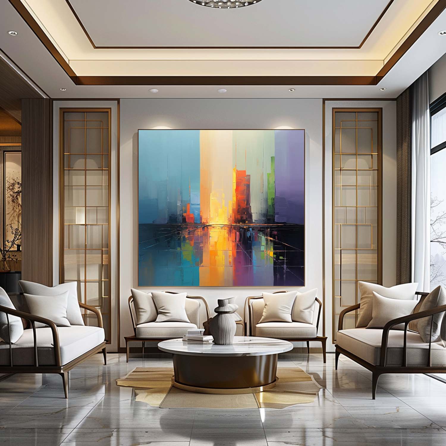 3D City Abstract Wall Art Decor Modern Minimalist Colorful Abstract Art Urban Abstract Painting