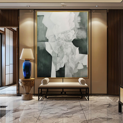 Large Green Minimalist Abstract Canvas Wall Art Modern Green and White Abstract Oil Painting