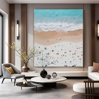 Seaside Abstract Canvas Art Large Blue And White Sea Wave Beach Oil Painting Coastal Wall Art Decor