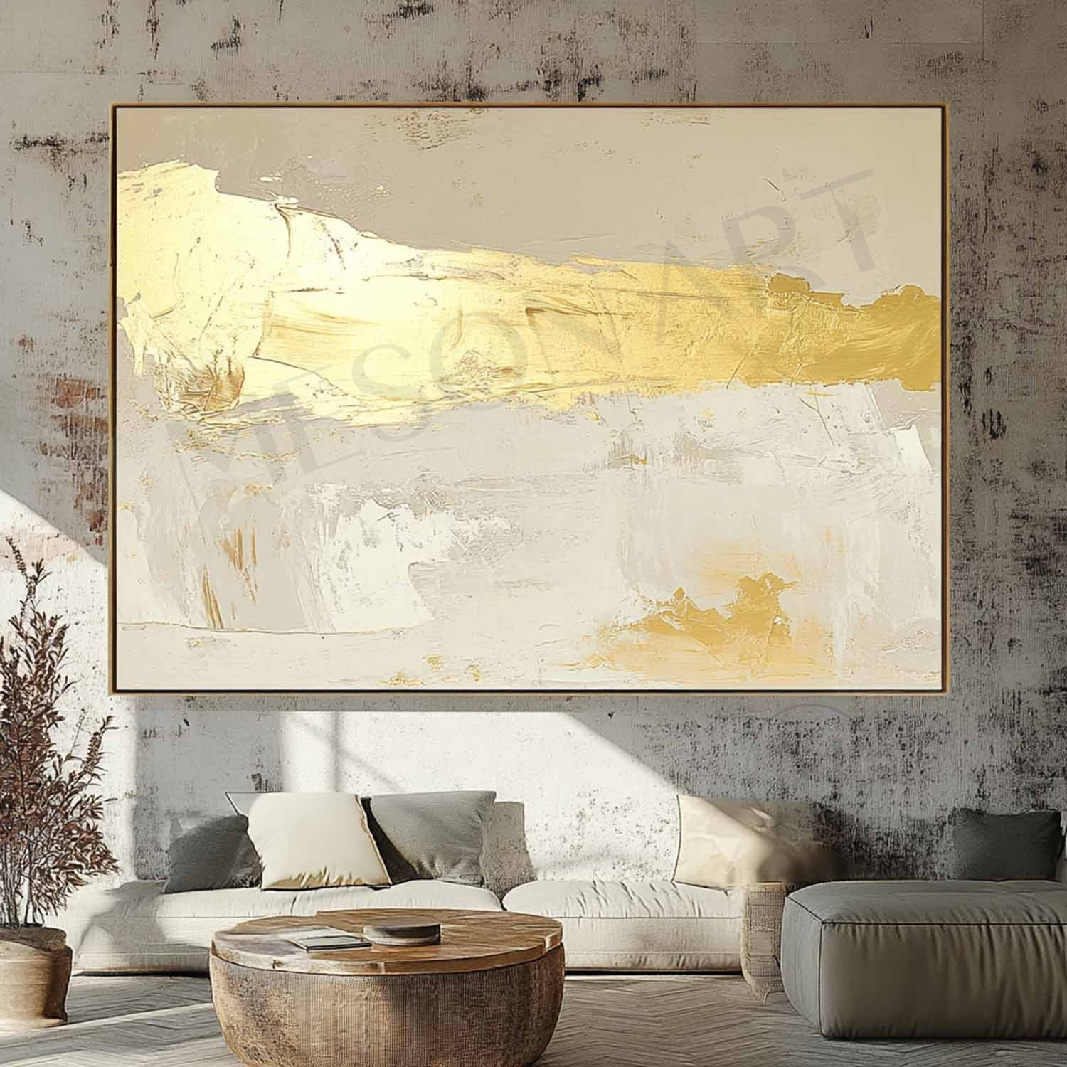Large Beige And Gold Abstract Canvas Painting Beige And Gold Abstract Texture Wall Art