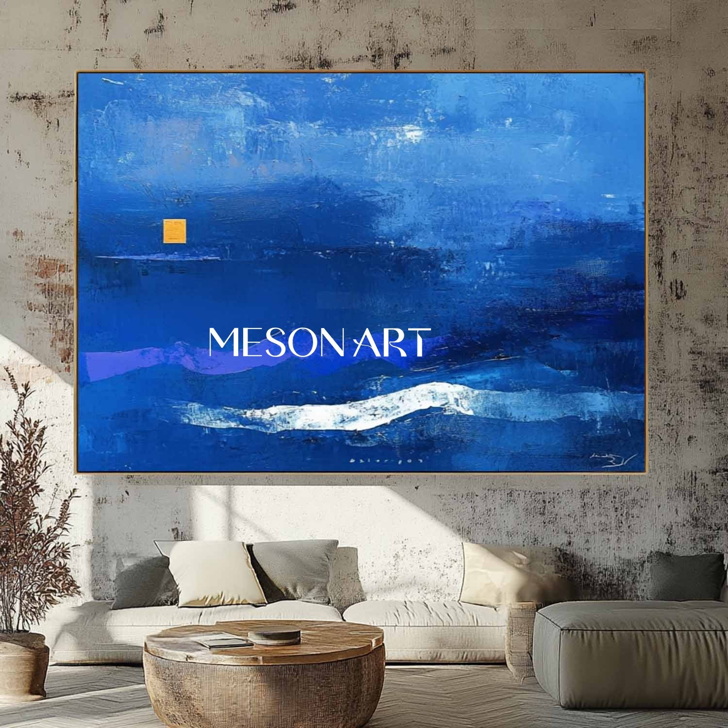 Contemporary Light Blue Abstract Canvas Wall Art Light Blue Abstract Minimalist Paintings for Sale