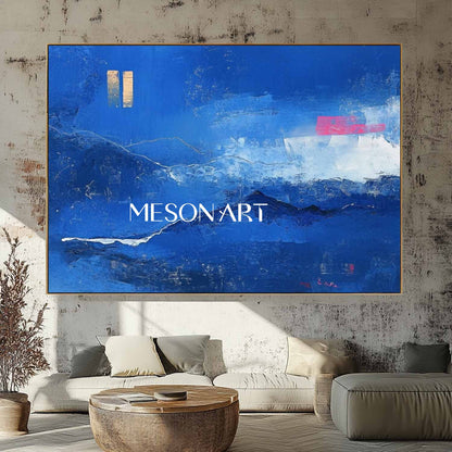 Light Blue and White Abstract Landscape Canvas Wall Art Blue and White Abstract Minimalist Painting