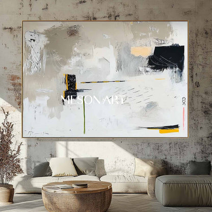Modern White and Black Abstract Canvas Art White and Black Abstract Minimalist Wall Painting On Sale