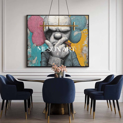 Man smoking a cigar abstract texture painting. Cigar shop abstract canvas wall art decoration