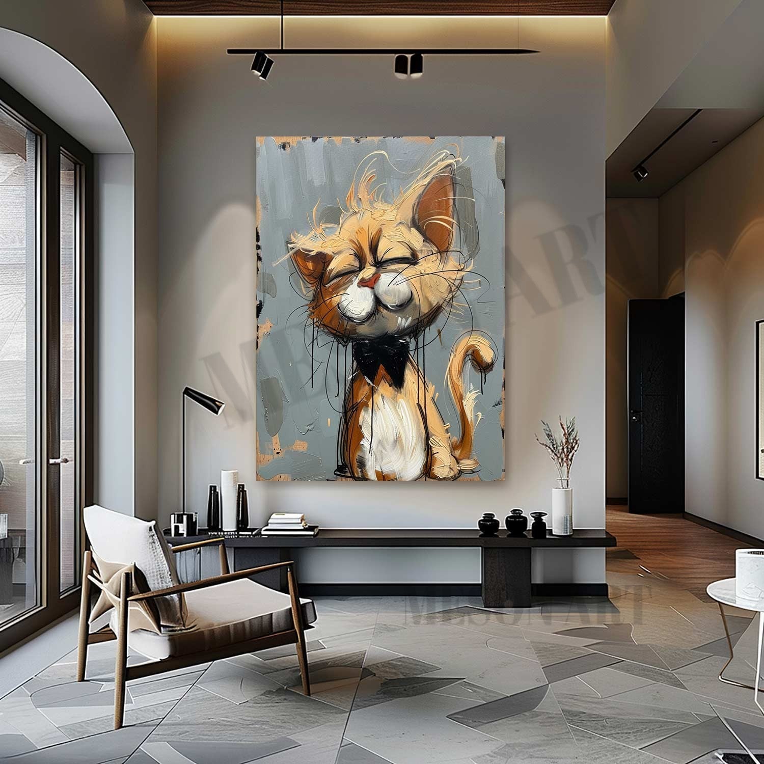 Garfield Doodle Canvas Art Beige and Yellow Cat Wall Art Garfield Doodle Cartoon Painting