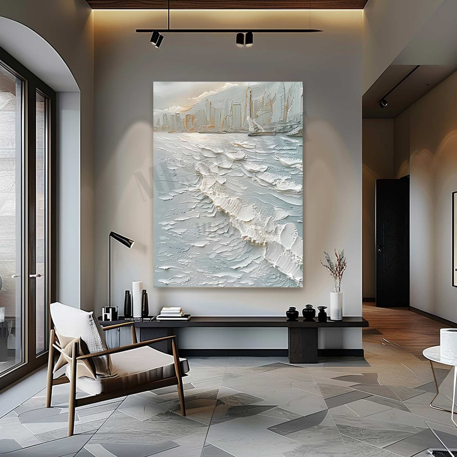 Large Snowy City Abstract Canvas Art Snow City Landscape Wall Art Snow City Painting