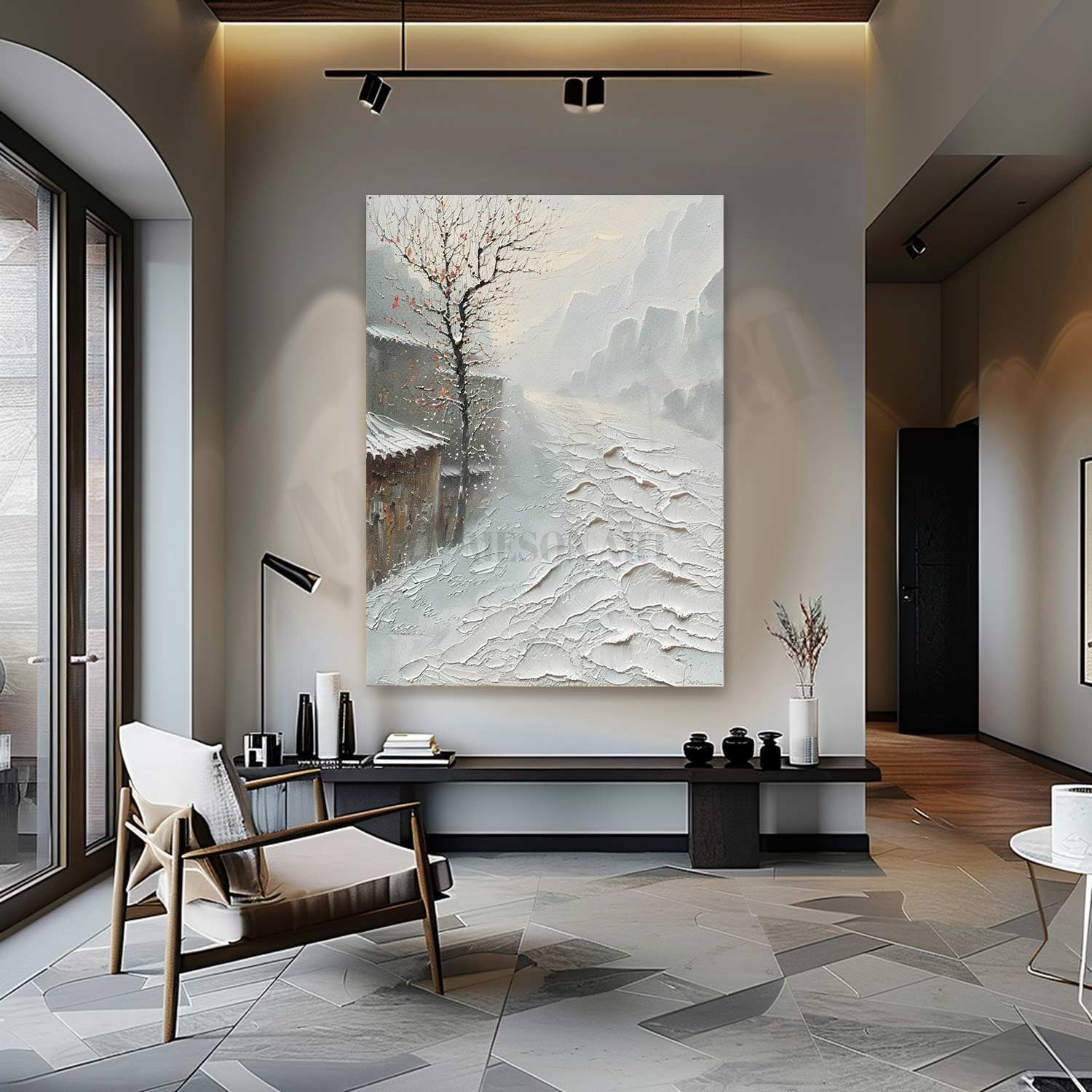 Snowy Street Abstract Painting White Snowy Street Abstract Wall Art Snow Texture Art Canvas