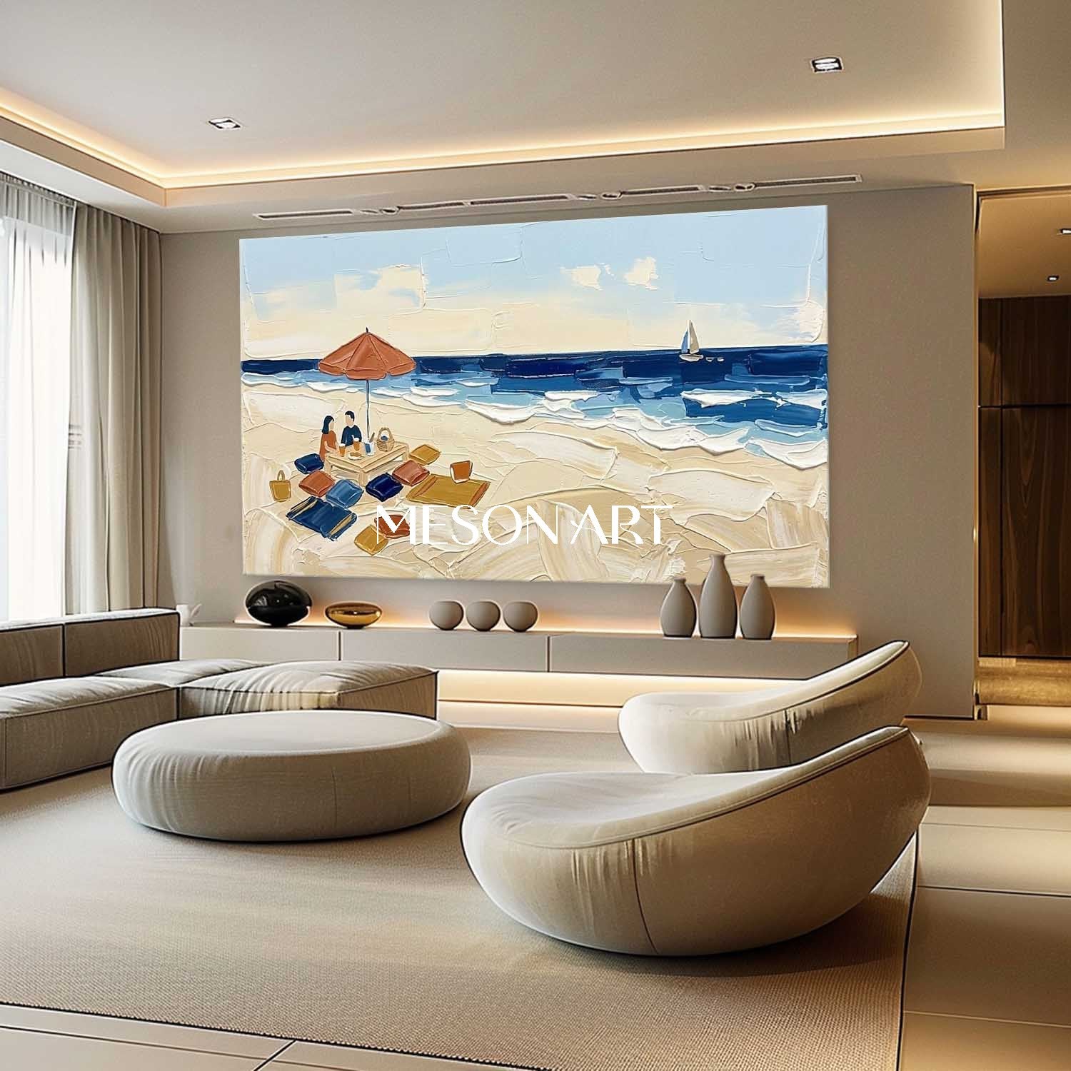 Beach Picnic Impasto Painting Textured Wall Art Buy Modern 3D Landscape Art Shop Online
