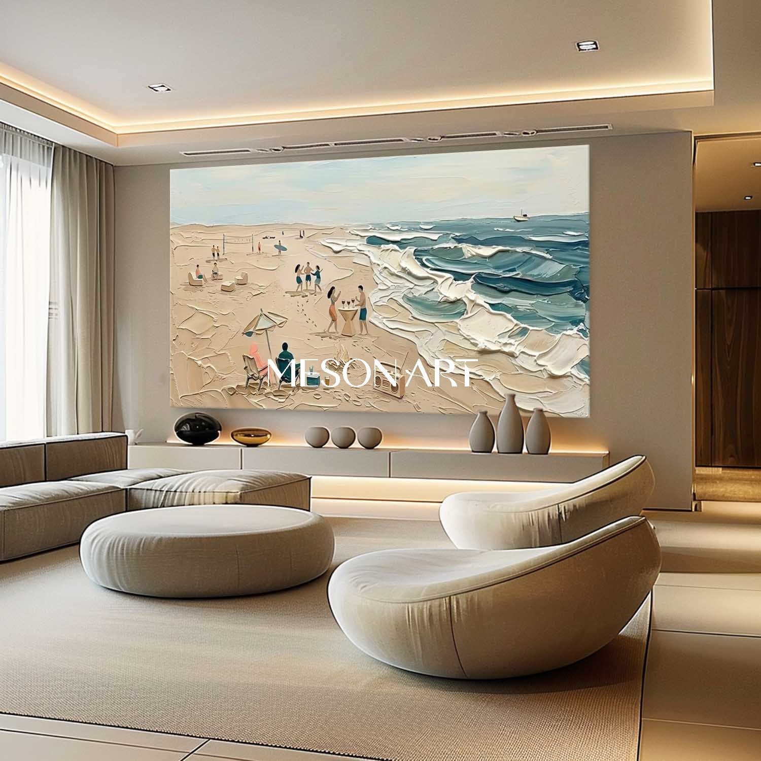 Beach Waves Impasto Painting Buy Modern 3D Landscape Art Shop Online
